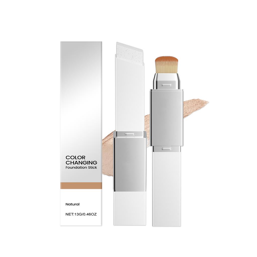 AMZ 2-in-1 Color-Changing Foundation Stick, Natural Color, Lightweight Texture, Matte Finish, Clear and Thin, Suitable for Daily Makeup