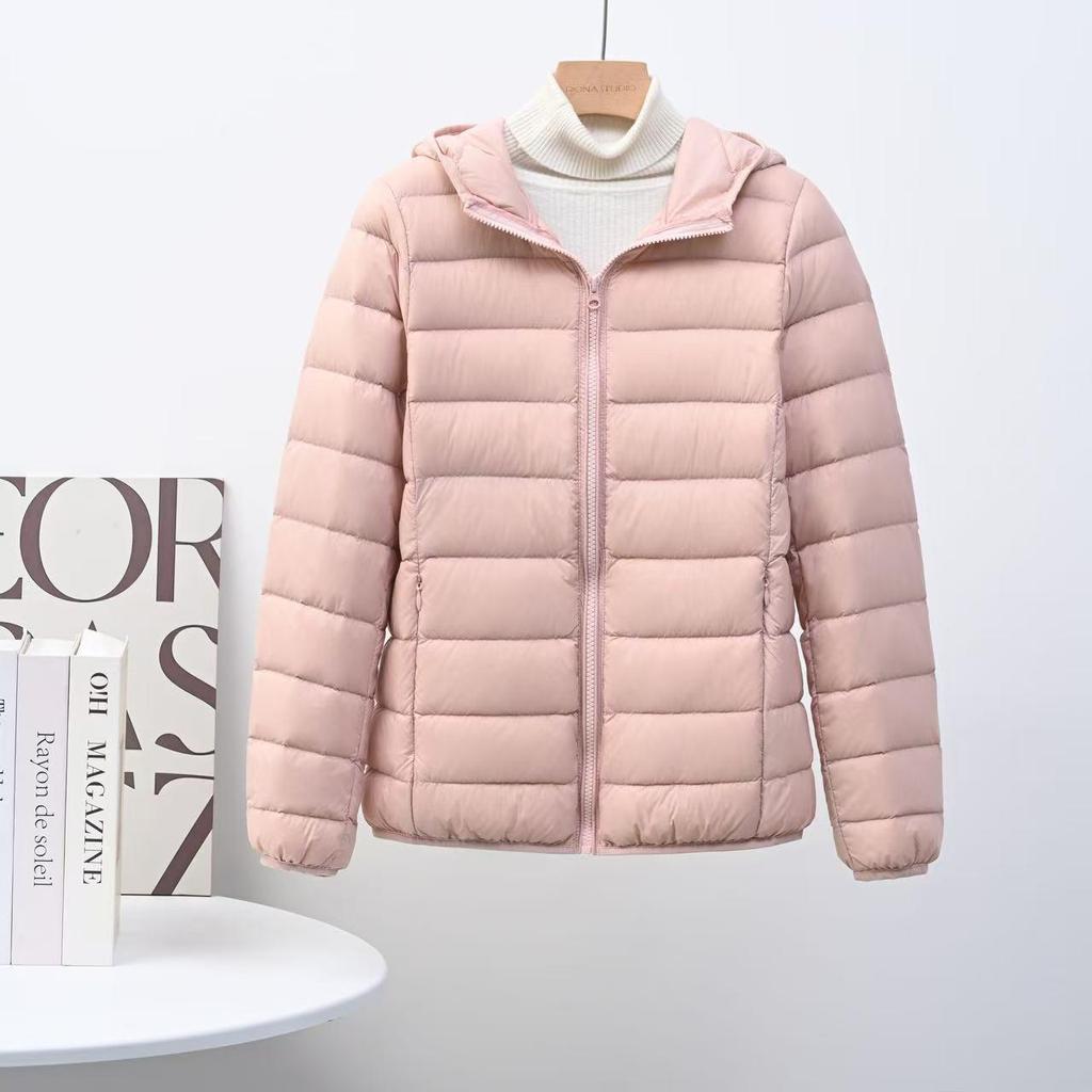 Women's Korean Style Lightweight Down Jacket - Short, Hooded, Plus Size, Middle-Aged, Casual White Duck Down Coat for Autumn and Winter