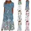 Women's Summer Casual Fashion Floral Print Short Sleeve Round Neck Pocket Dress