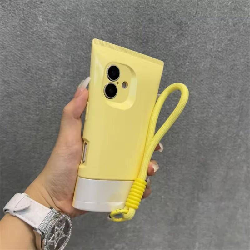 ins Lanyard BB Wash Face Cream Glossy Silicone Phone Case For iPhone 16 15 14 13 12 Pro Max 3D Full Bumper Protective Back Cover