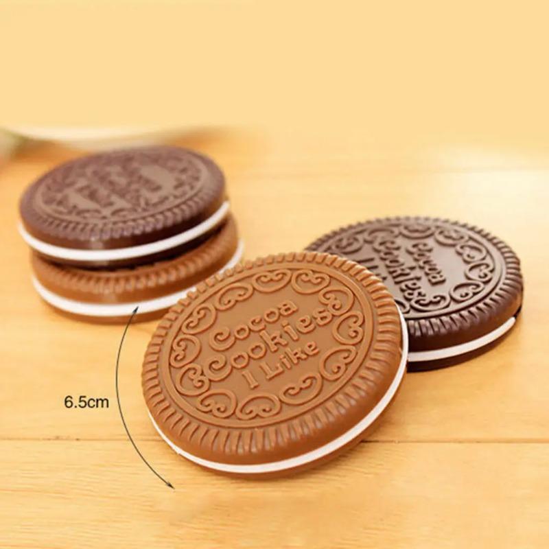 1pc Simple Ins Cute Oreo Chocolate Biscuit Mirror Outdoor Portable Mirror Mini Folding Makeup Mirror Pocket Mirror