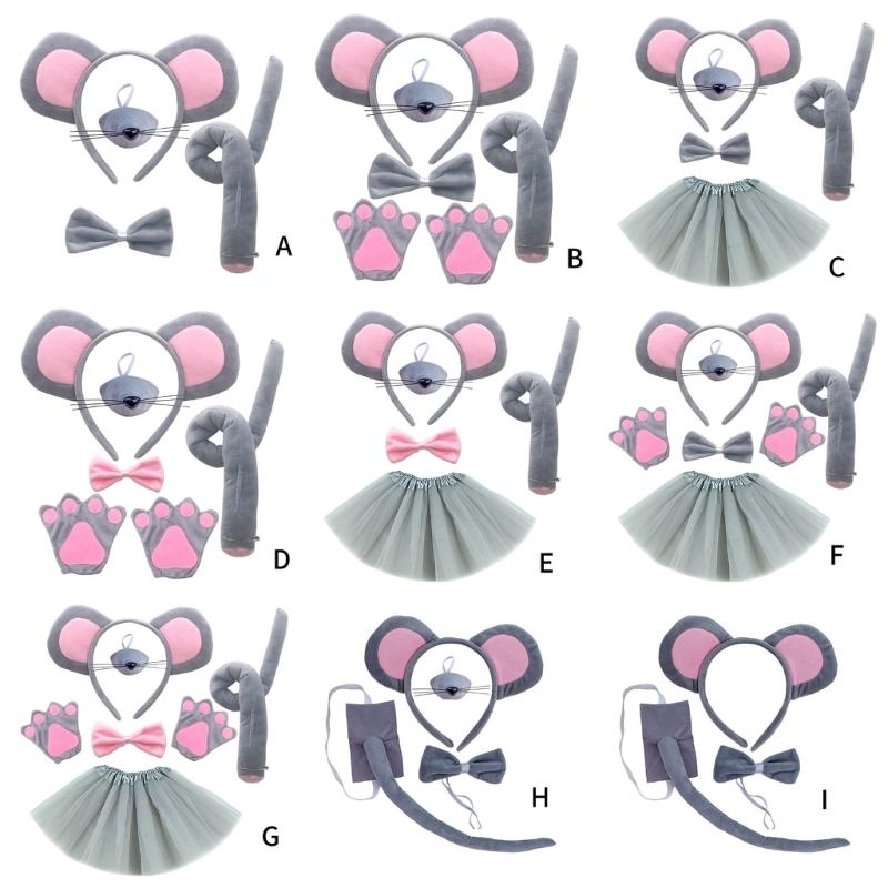 Костюм мыши на Хэллоуин, Набор для переодевания в животное, Включает ободок с ушками мыши, хвост, нос, бабочку для детской вечеринки-косплея на Хэллоуин