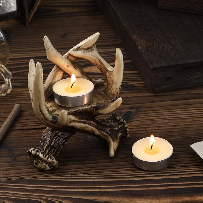 European Vintage Antler Candle Holder - Creative Home Decor for Dining Table, Rustic Candle Stand Stylish Housewarming Gift