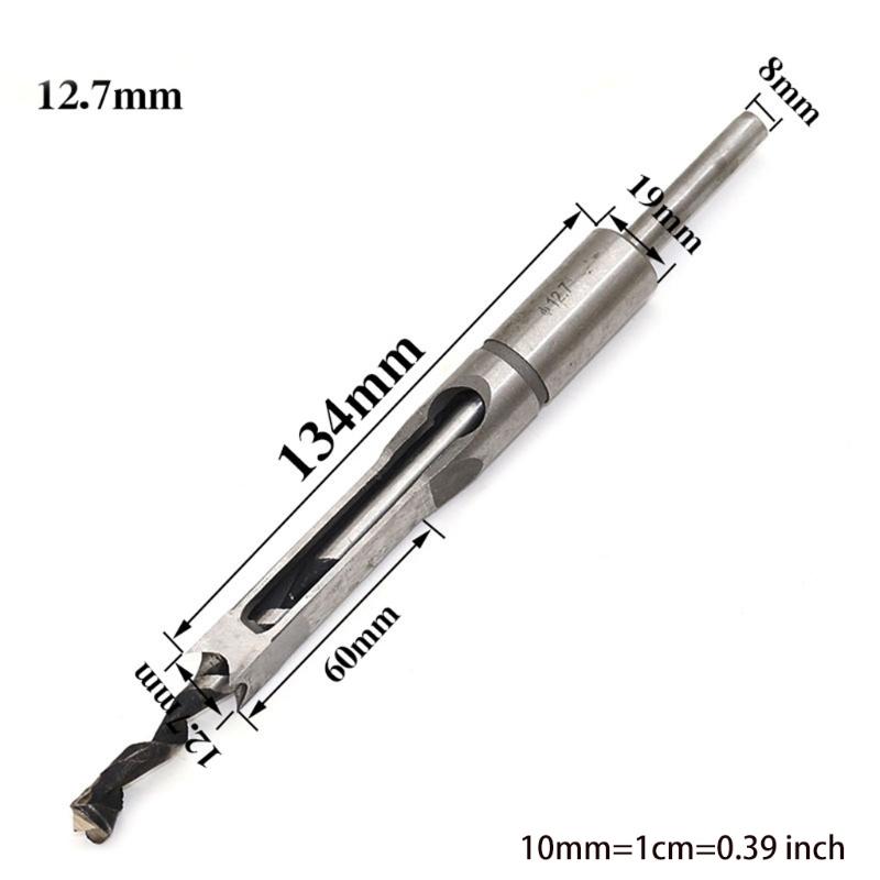 Multi-purpose Square Hole Drill Bit Steel Hardness for Sharp Durable Mortising Chisel Set 6.4 mm/8mm/9.5mm/12.7mm/14mm/1