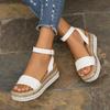Spring Summer 2025 Women's Plus Size Hemp Rope Sole Muffin Platform Women's Sandals Buckle Wedge Heel Fish Beak Women's Sandals