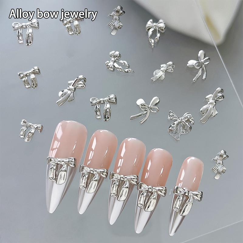 10 шт. глянцевая серебряная лента для дизайна ногтей 3D банты из металлического сплава шелковая лента для украшения ногтей Diy ретро металлические аксессуары для ногтей