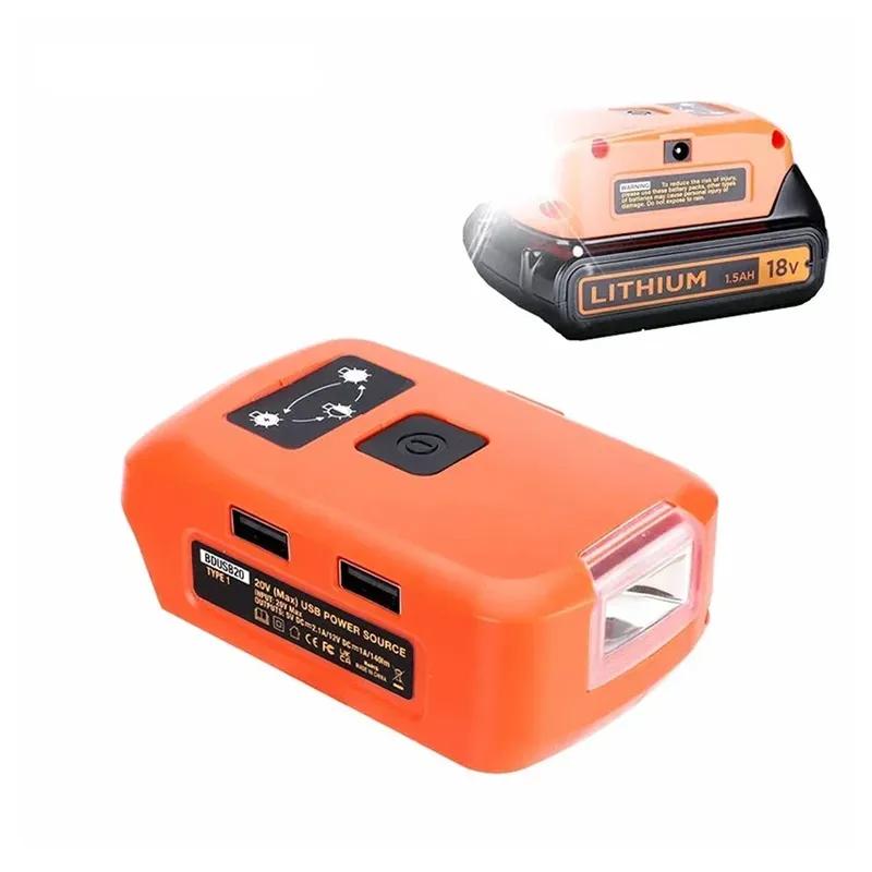 Battery Adapter for Craftsman/for Black Decker 14.4v-20v Li-ion Battery with Dual USB Work Light