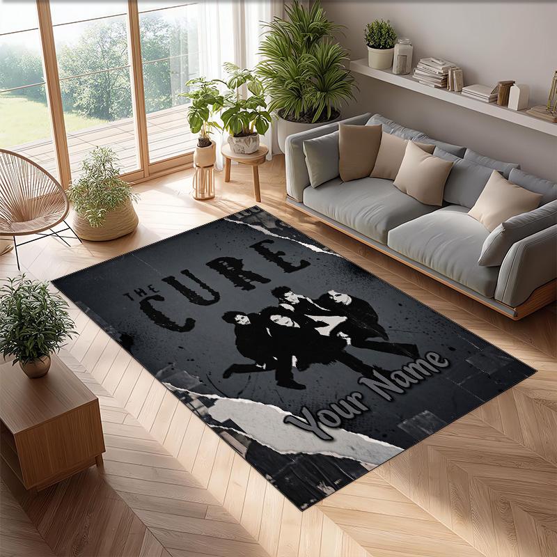 The Cure Crystal Velvet Rug, Custom Name Text Personalized Non‑Slip Floor Mat for Home Decor Gift