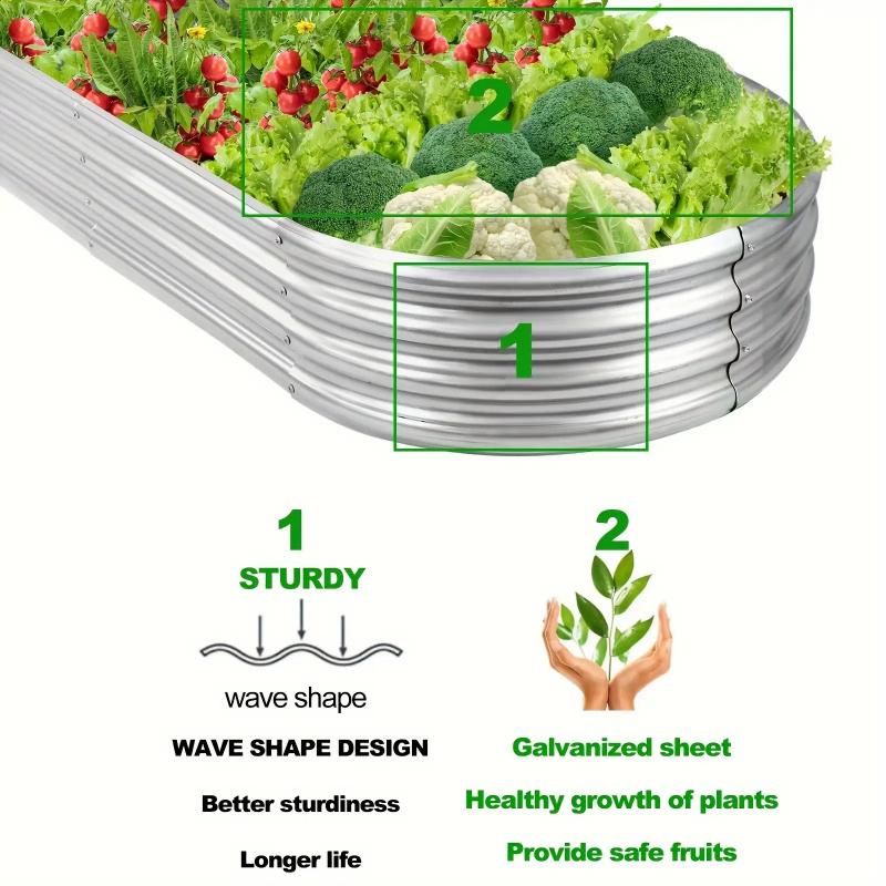 1PCS Metal Planting Box Vegetable Growing Tank Combined Plant Vegetable Growing Box Oval-shaped Galvanized Steel Sheet in Variou