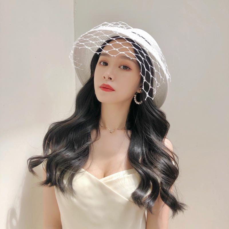 Французская Элегантная Ретро Сетка Черная Шляпа-Колокол Женская Летняя Солнцезащитная Солнцезащитная Пляжная Белая Шляпа-Рыбак Соломенная Шляпа