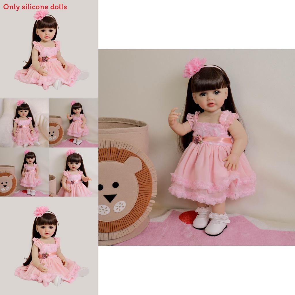 Full Silicone Reborn Baby Doll With Pink Dress And Flower Decoration For Kids Birthday