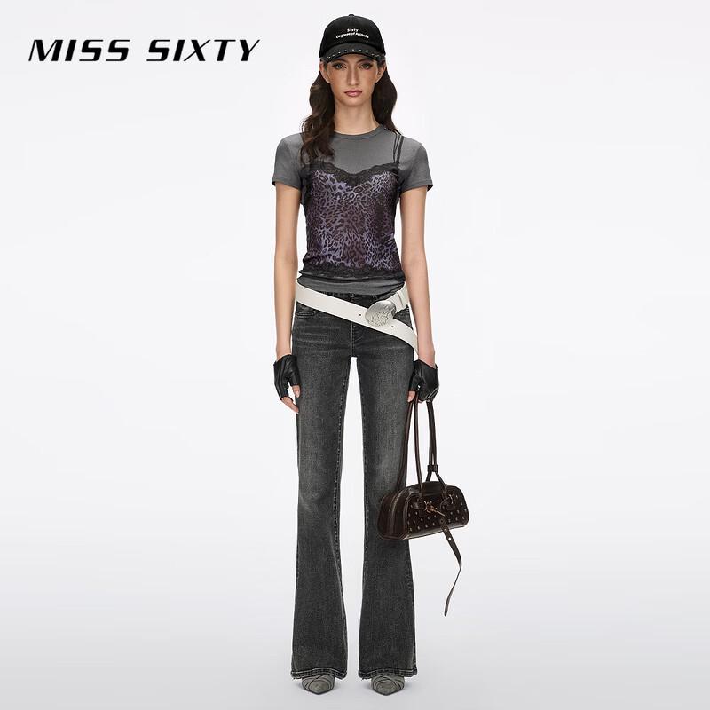 Miss Sixty Кружевная футболка с леопардовым принтом и иллюзией многослойности, весна 2026