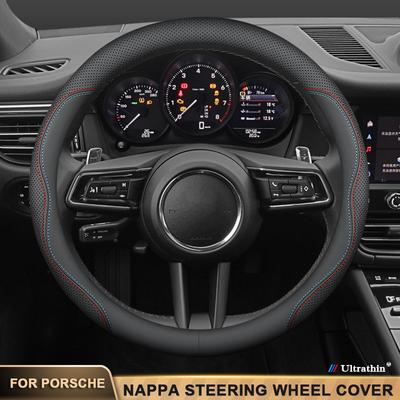 Ultra-thin Breathable Leather Car Steering Wheel Cover For Porsche Taycan Cayenne Cayman Macan Panamera Boxster 718 918 911 GTS