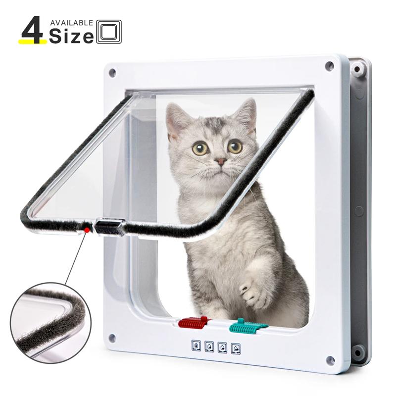 Dog Cat Flap Door With 4 Way Lock Security Flap Door For Dog Cat Kitten Cat Puppy Safety Gate ABS Plastic Small Pet Supplies