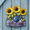 Металлический Декор Стены Подсолнух с Лейкой и Табличкой 'Welcome' Садовое Подвесное Украшение Настенное Искусство для Помещения и Улицы