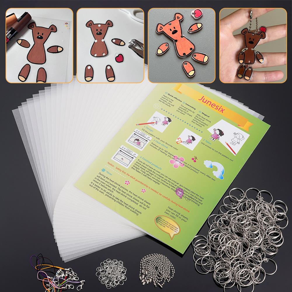 Heat Shrink Plastic Sheets Set Shrinky Art Film Paper Sheet Kit DIY Keychain Ornaments Creative Craft Embellishment Scrapbooking