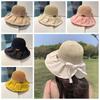 Защита от УФ-лучей Солнцезащитная шляпа Корейский стиль Бант Панама Широкие поля Соломенная шляпа от солнца Лето