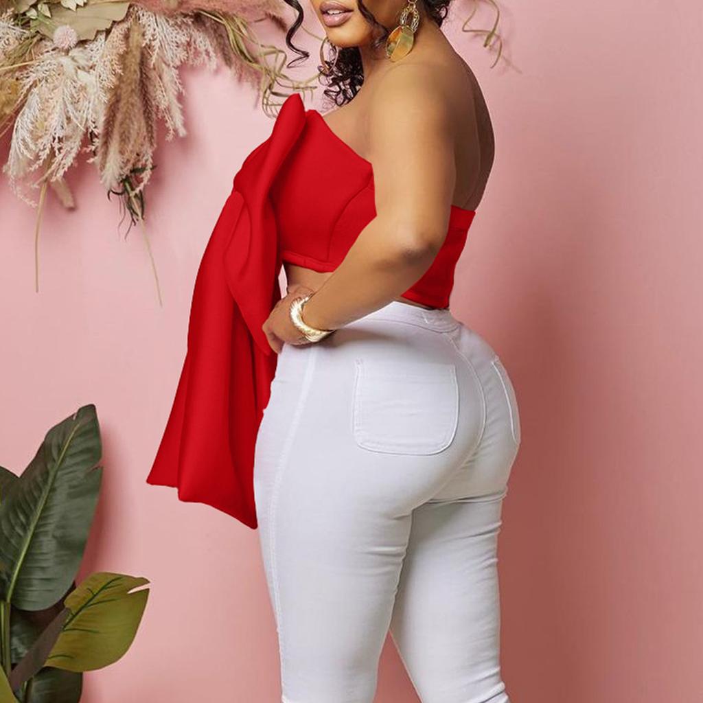 Летние женские топы больших размеров без рукавов, сексуальные короткие топы без бретелек с бантом, рубашка