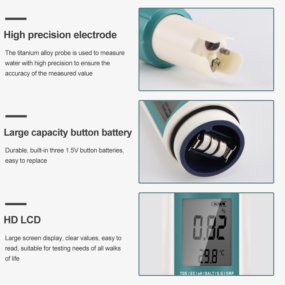 Новый Bluetooth 7 в 1 pH/TDS/EC/ОВП/Соленость /S. G/Измеритель температуры Тестер качества воды для питьевой воды Аквариумы pH-метр