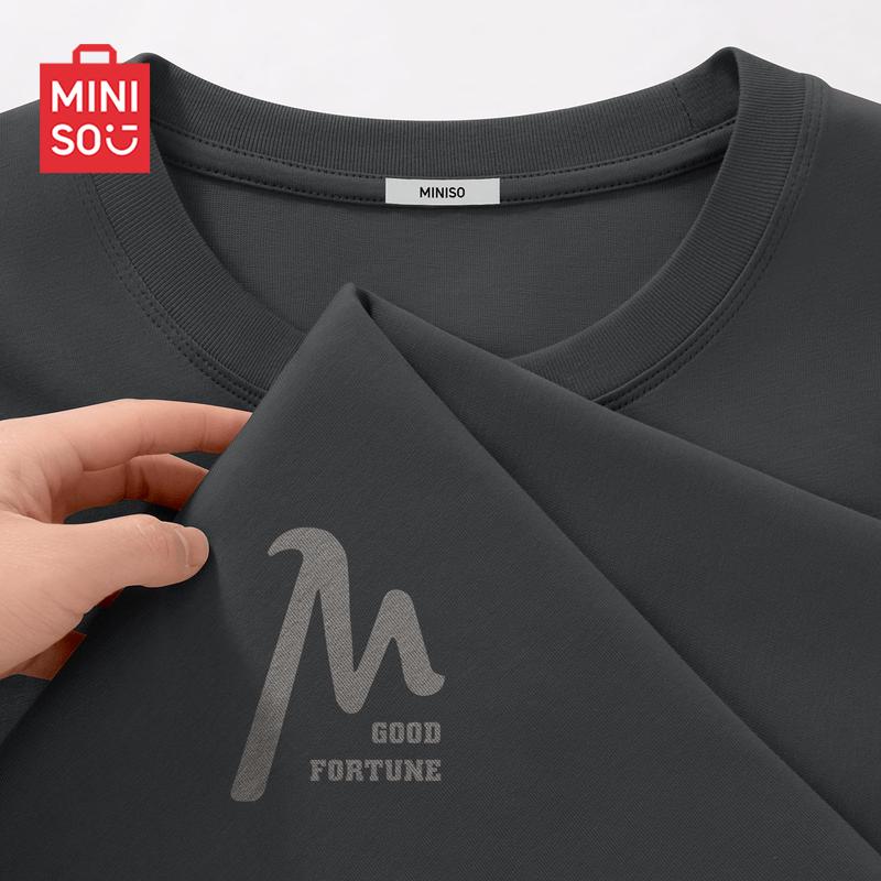 MINISO Мужская свободная хлопковая футболка с круглым вырезом, плотный хлопок