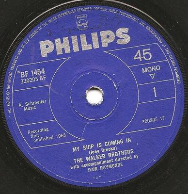 7-дюймовая пластинка WALKER BROTHERS - My Ship Is Coming In BF1454 Philips 1965 UK Поп Б/У