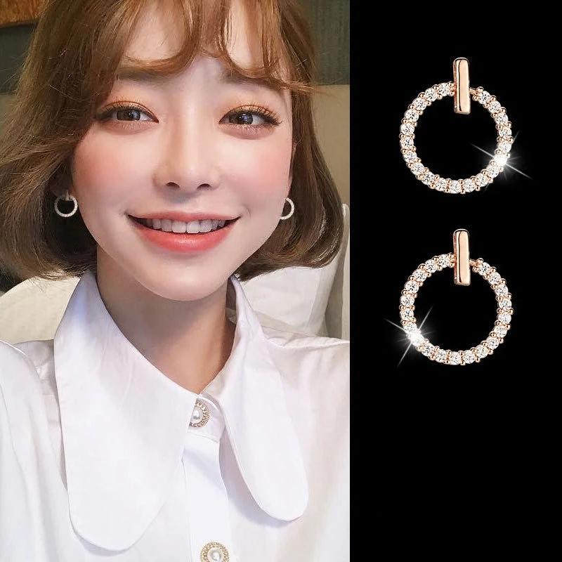 Новые нежные модные серьги-гвоздики из серебра 925 пробы с иглами, кристаллами и стразами, геометрические круглые серьги-гвоздики для женщин, красивые ювелирные изделия, подарки на вечеринку