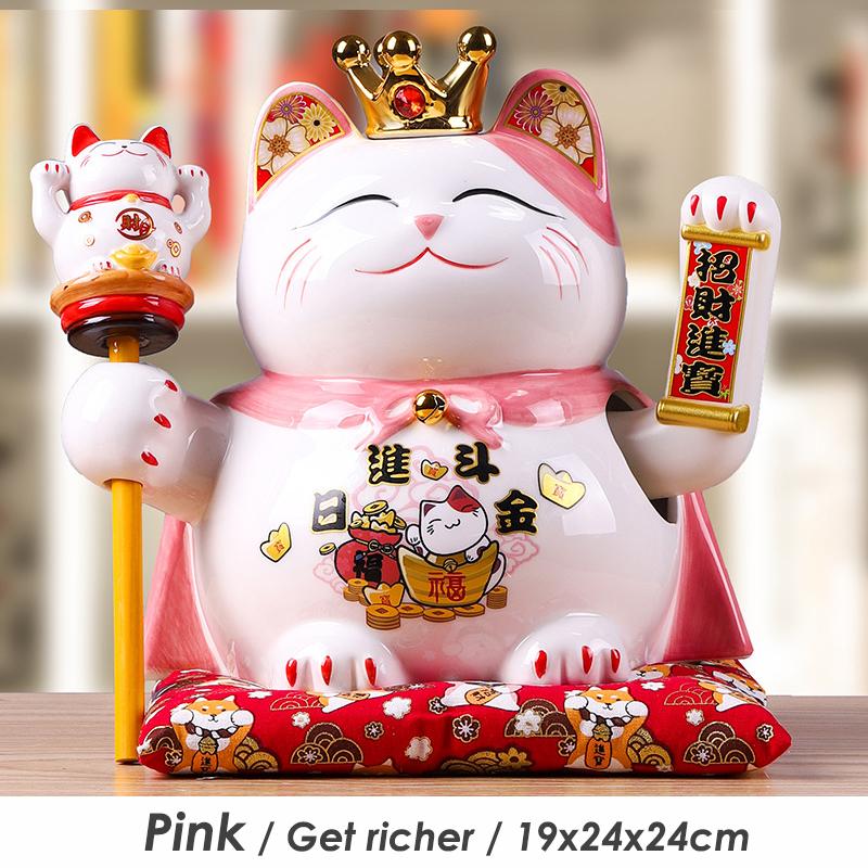9,5-дюймовый керамический манящий кот Манеки Неко Украшение Фэн-шуй Качели Удачливый кот на батарейках Бизнес-подарок