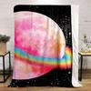 Rainbow Planet in Space for all seasons blanket lunch break throw gift