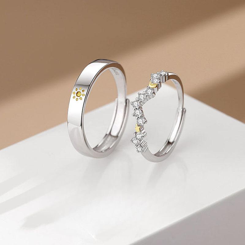 S925 Sterling Silver Couple's Ring a Pair of Sun and Moon Couple Rings Special-Interest Design High-Grade Open Ring