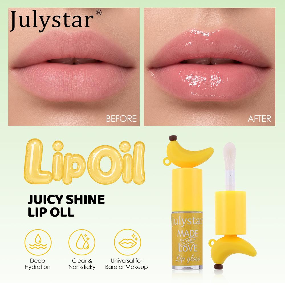 Banana Lip Gloss Oil, High Shine Mirror Glossy Clear Lip Tint, Deeply Hydrating Moisturizing Plumping Lip Glow Balm, Cute Fruit Lip Care Makeup