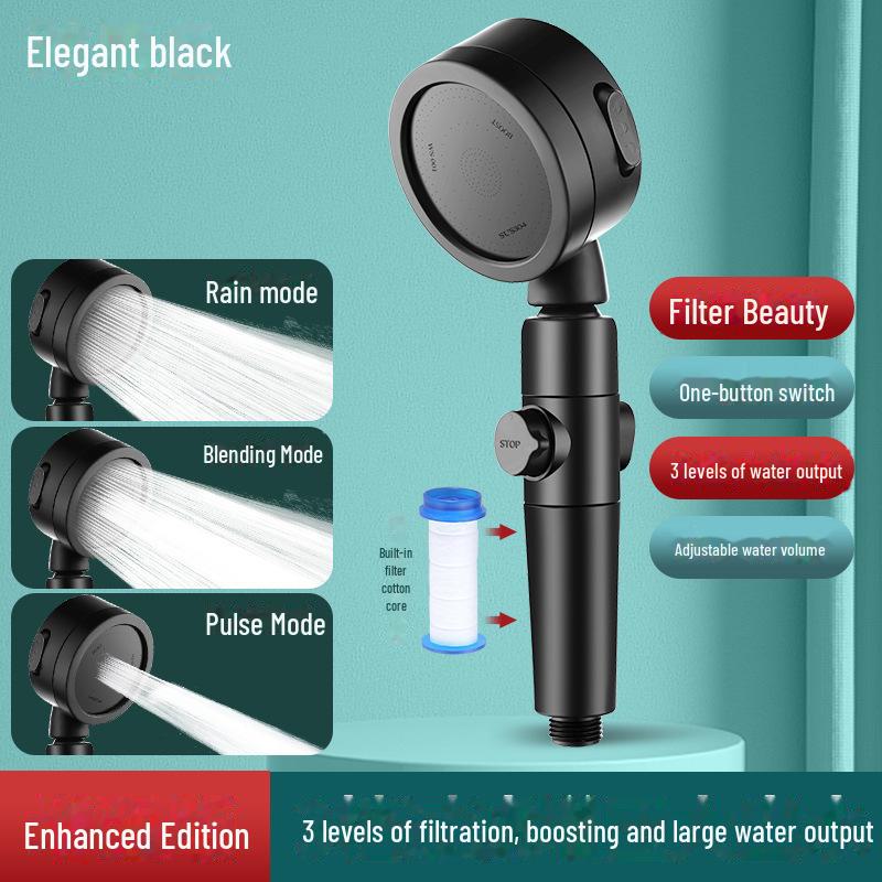 Ручная душевая лейка под давлением с фильтром для воды и функцией остановки нажатием одной кнопки