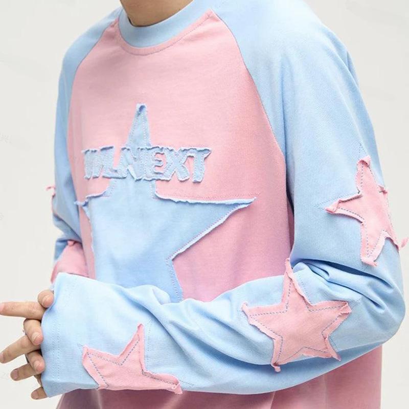 Harajuku Embroidered Y2k Star Hoodie With Contrast Patch Long Sleeve Top For Men And Women