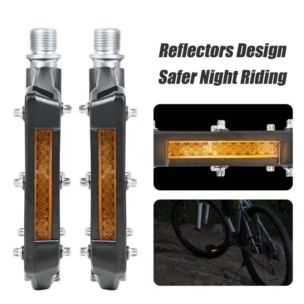 ROADNADO плоские педали велосипедные педали дюймовые педали из алюминия с ЧПУ легкие педали с отражателями для горных велосипедов MTB BMX шоссейные велосипеды 9/16 с противоскользящим покрытием,