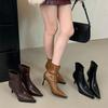 2025 новые осенне-зимние простые однотонные остроносые тонкий каблук средний каблук короткие ботильоны высокий каблук тонкие модные французские ботильоны