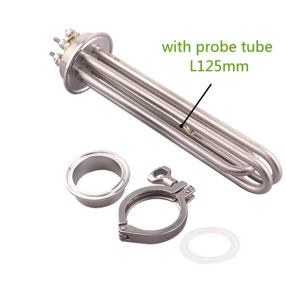 2" Tri Clamp Heating Element with Probe Tube 220V  Immersion Water Heater 3KW Steel Stainless 304