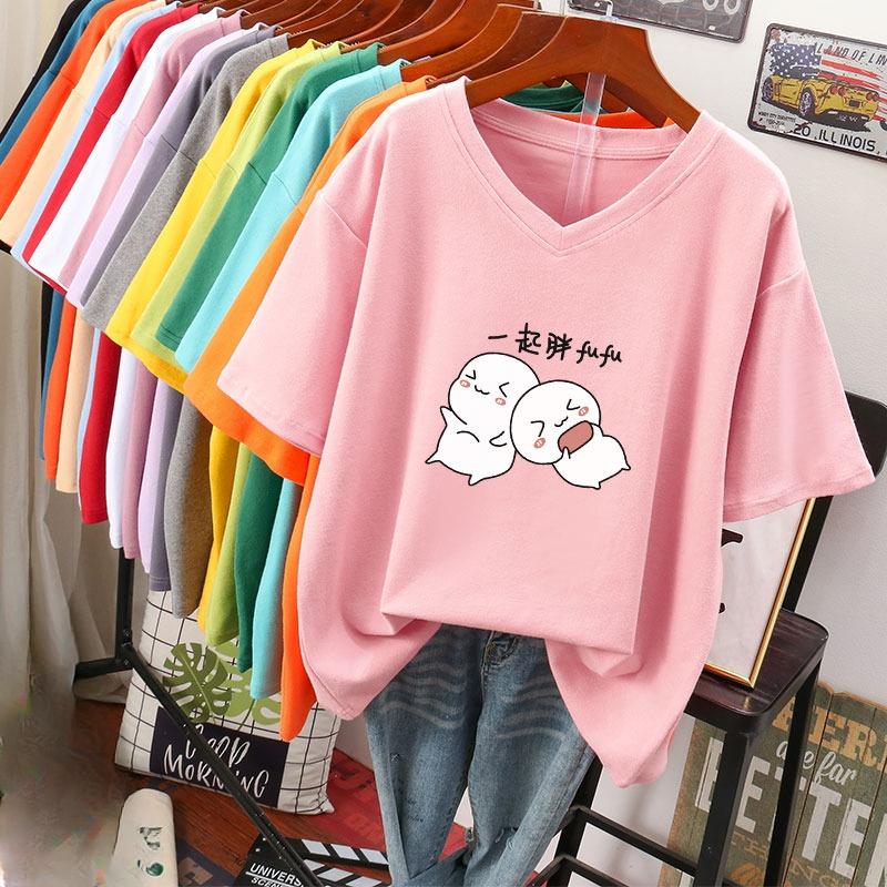 Футболка с коротким рукавом, Свободного кроя, Приталенный топ с V-образным вырезом с принтом для женщин