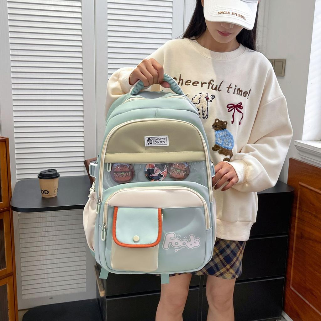 Новый осенне-зимний рюкзак в свежих цветах с блочной расцветкой и надписью, повседневный, для учениц начальной и средней школы