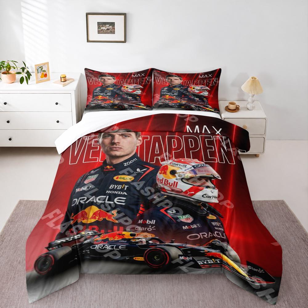 Постельное белье Max Verstappen Red Bull Racing (1 пододеяльник, 2 наволочки, одеяло в комплект не входит), Художественный принт: Портрет пилота Формулы-1