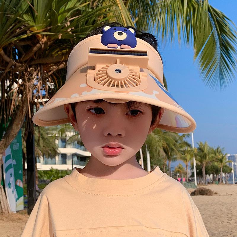 Children's hats Colorful voice-activated light visor cartoon big eaves with fan Empty top hat Outdoor travel sun protection hat