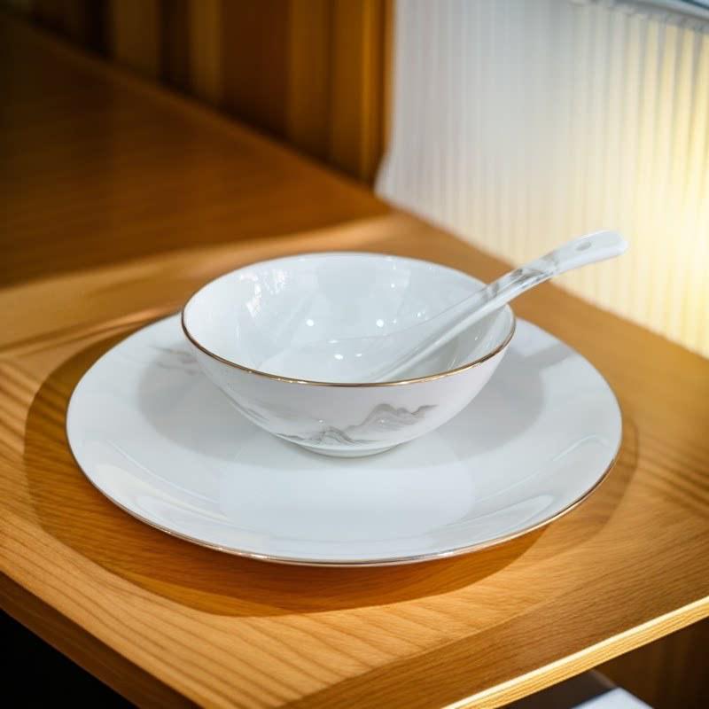 Luxury Gold Rim Bone China Tableware Set - Elegant Ceramic Plates, Bowls, and Dishes for Hotels or Home Use