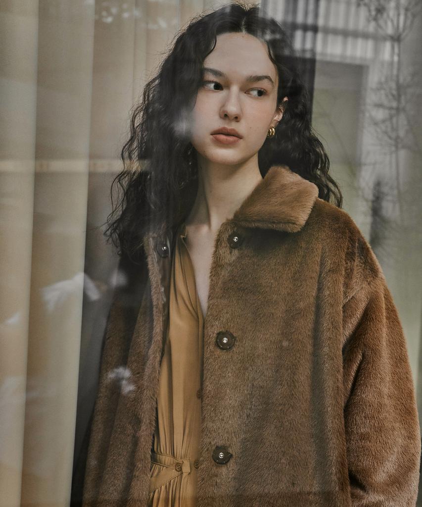Cle Faux Fur Long Coat_Brown
