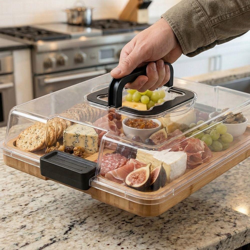 Square Cheese Tray Transparent Acrylic Lid Biscuit Snacks Platter Snack Service Trays  Holiday