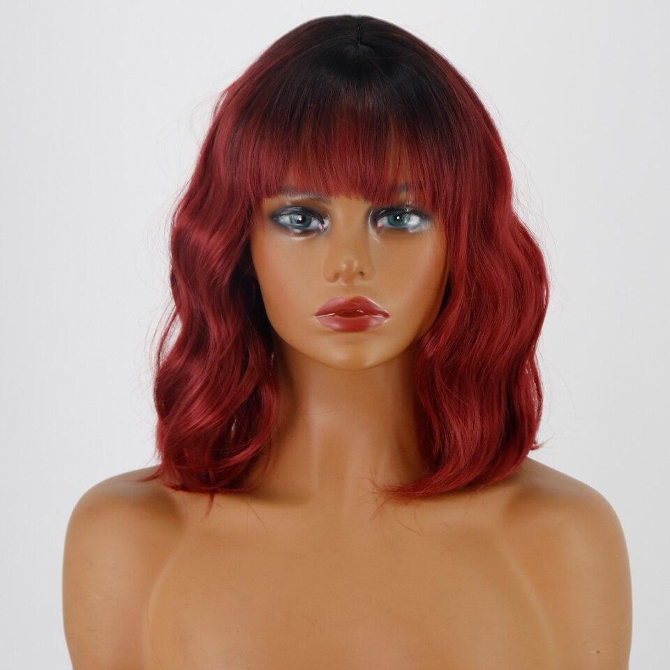 XINRAN Synthetic Short Amber Gold Wig Wave Wave Wave Hair with Air Bangs Female Synthetic Curly Hair Soft Wave Wig Suitable for Girl