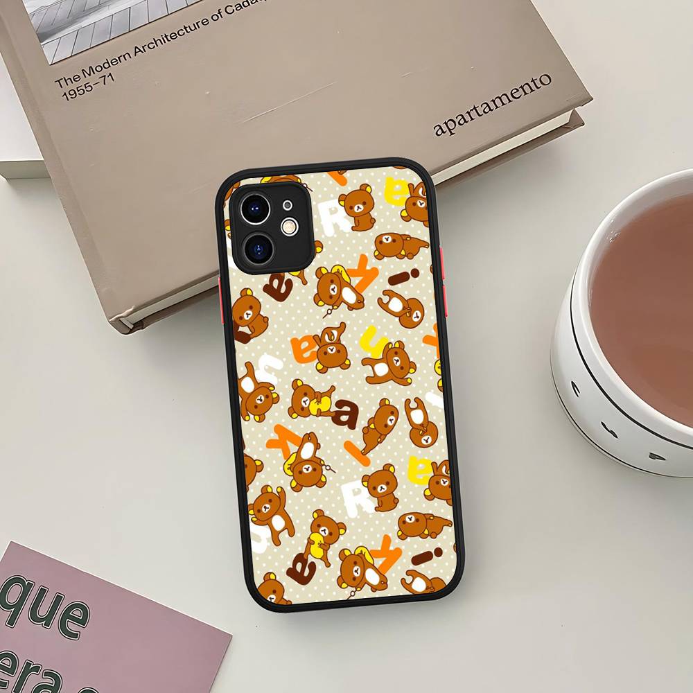 Cartoon Rilakkuma Bear Phone Case For iPhone 11 12 13 14 15 16 Pro Plus X XS MAX Matte Bumper Shockproof Cover