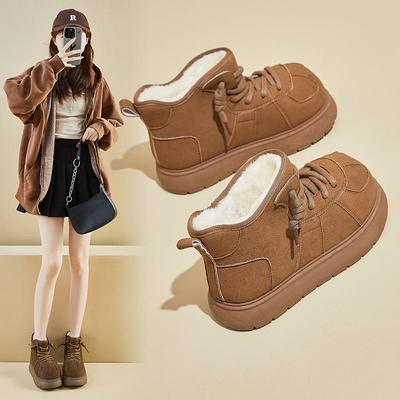 Женские высокие зимние ботинки Plus Velvet 2024 года — теплая зимняя обувь из хлопка в корейском стиле (РД002)