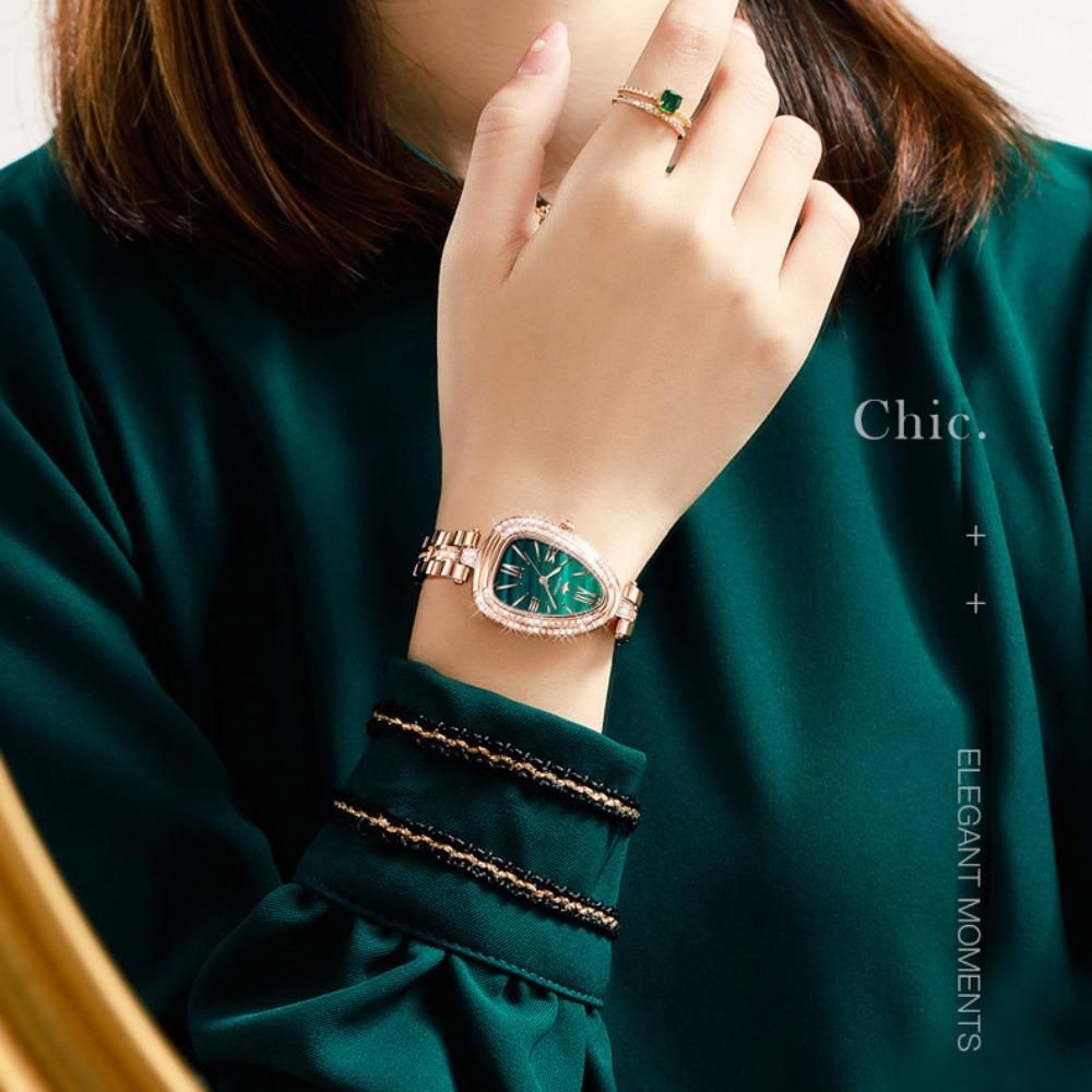 OUPINKE Женские часы Tide Brand с инкрустированным бриллиантами и змеевидным циферблатом, высококачественные водонепроницаемые кварцевые часы высшего класса