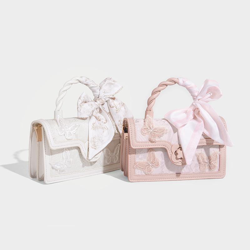 2025 Spring/Summer New Niche High-End Bowknot Embroidered Small Square Bag for Women, Chinese Style Lace Handbag