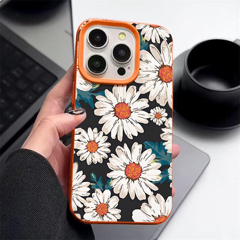 Чехол с белым цветком для iPhone 16 Pro Max 15 14 13 12 11 Противоударный Тонкий Мягкий Силиконовый Чехол-Накладка