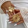 Holiday Style Hollowed Out Round Alloy Ring Inlaid Pearl Flower Ring Set New High Fashion Sense of Fashion Commuting Trend Fresh Women's Ring