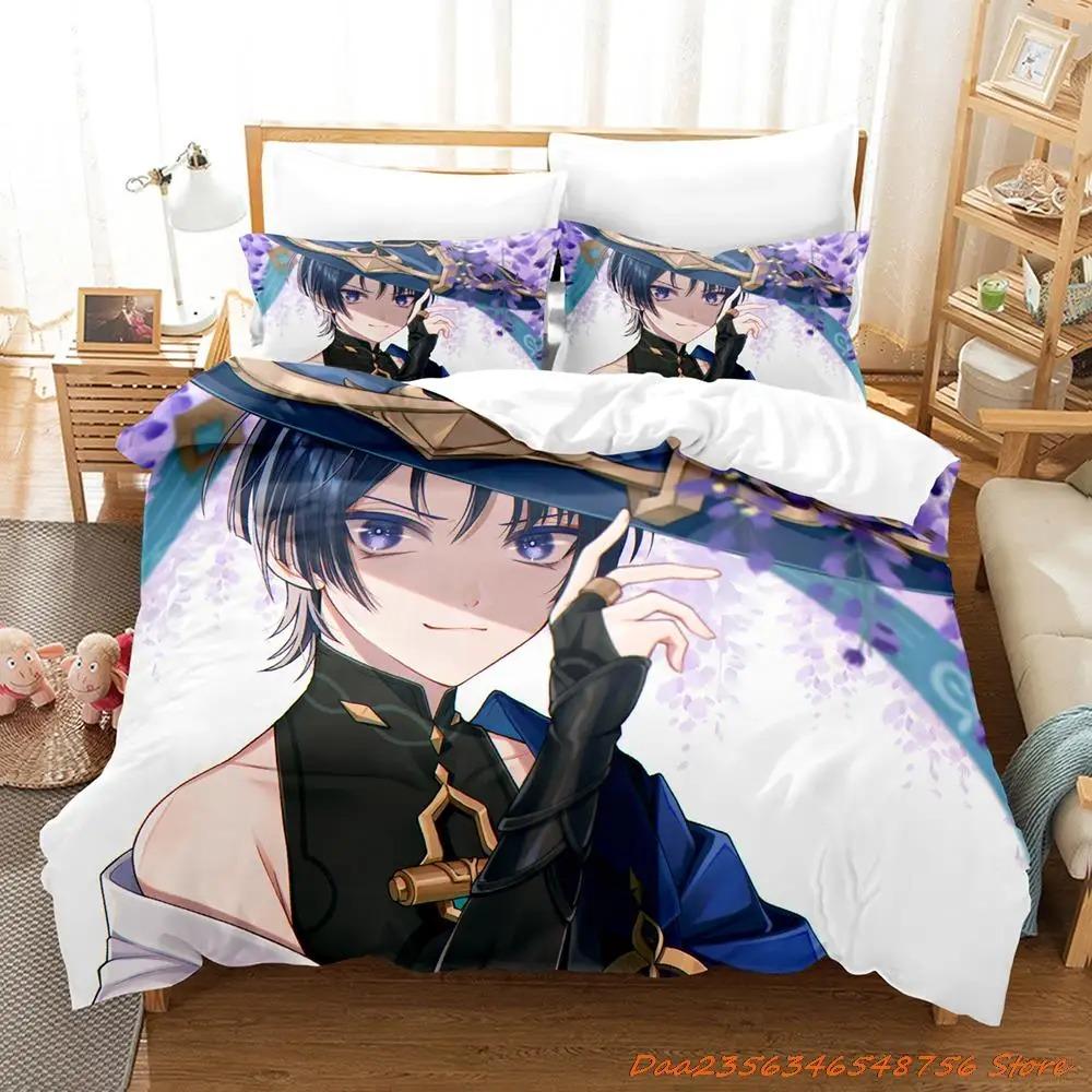 Sale Game Genshin Impact Scaramouche Bedding Collection Cartoon Anime ThreePiece Set Adult Kid Bedroom Duvetcover Collections 3D Kawaii